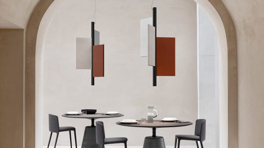 Trypta lamp by Luceplan and Stephen Burks features acoustic panels