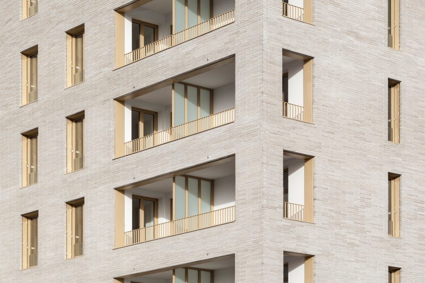 Brick facade of Zellige housing in Nantes, France, by Tectône and Tact Architectes