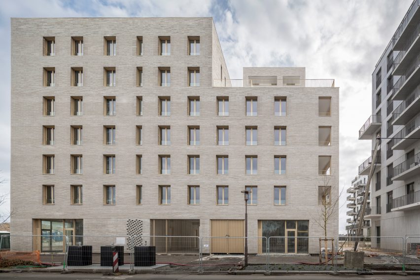 Brick facade of Zellige housing in Nantes, France, by Tectône and Tact Architectes
