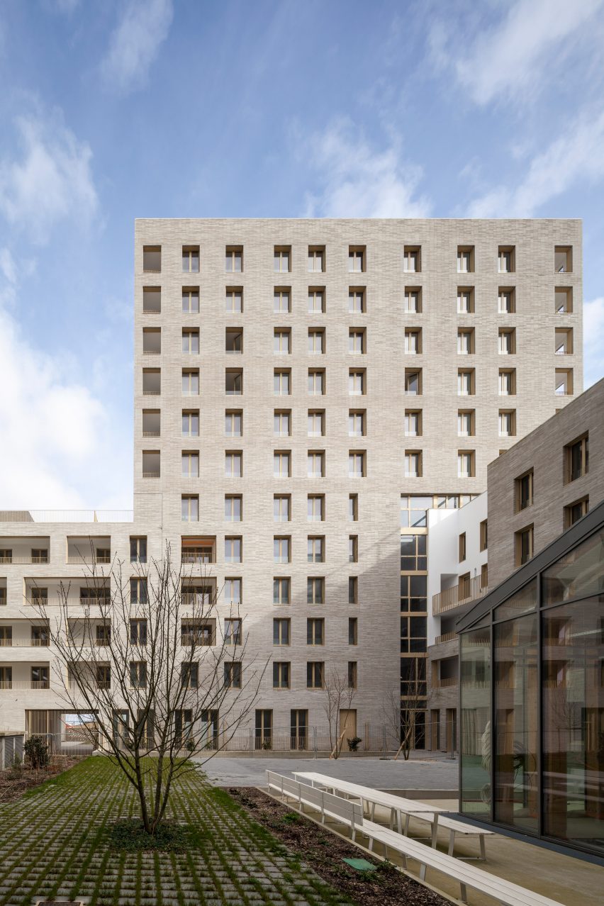 Brick facade of Zellige housing in Nantes, France, by Tectône and Tact Architectes