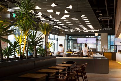 OLED lighting installation by LG Display at a Baskin Robbins cafe in Seoul