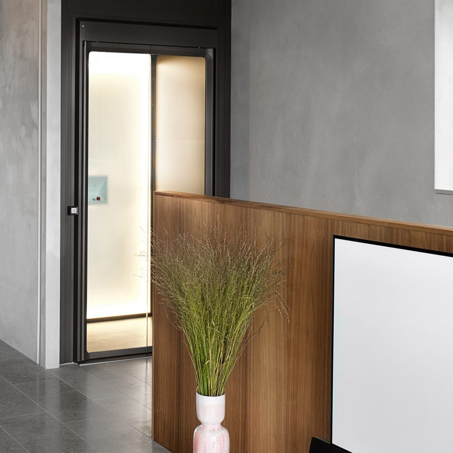 Aritco Homelift by Aritco includes backlit wall that displays artwork