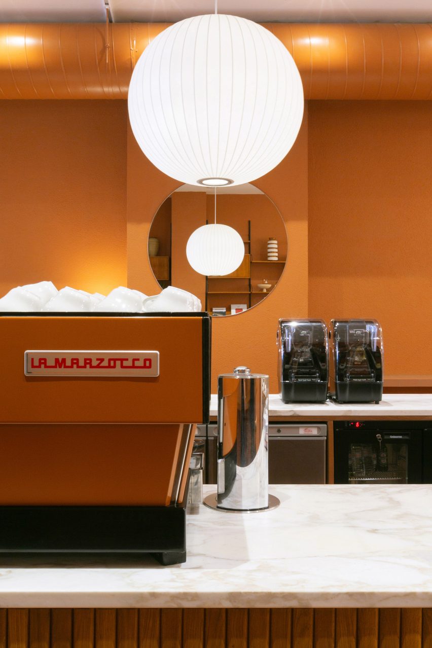 Orange interiors of Beam cafe in London