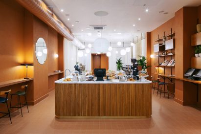 Orange interiors of Beam cafe in London