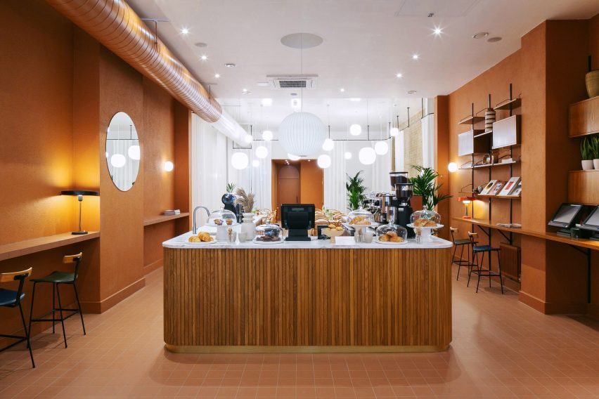 Orange interiors of Beam cafe in London