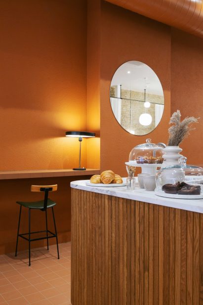 Orange interiors of Beam cafe in London