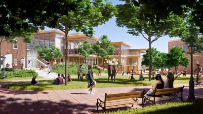 Outdoor area in The Village student centre by BIG for Johns Hopkins University