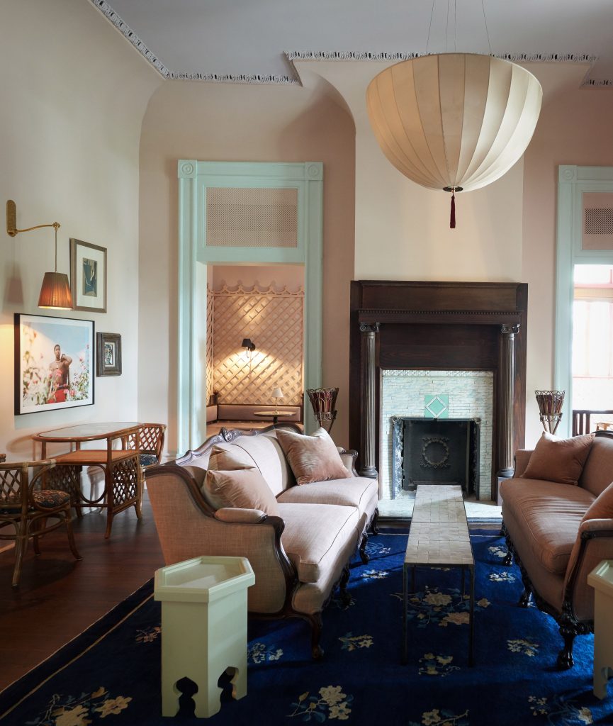 Reception lounge of The Chloe hotel in New Orleans