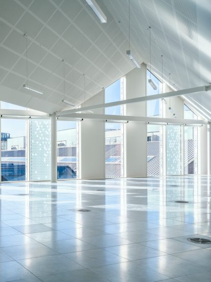 Pitched ceiling in office space