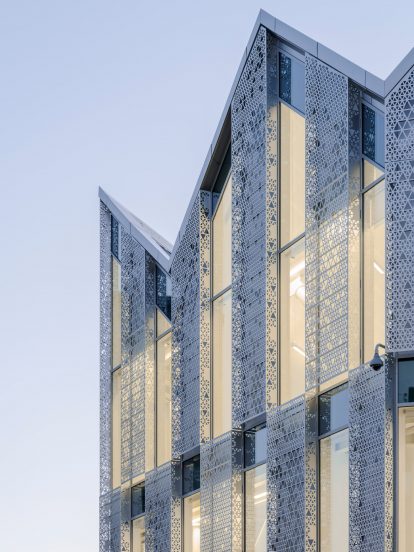 Perforated anodised aluminium panels,