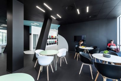 Seats in the lobby of the office for creative agency DDB Prague by B2 Architecture, Czech Republic