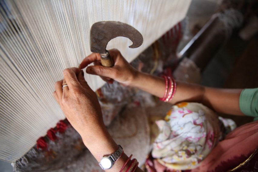 Kasturi Balotia hand-knotting in the Jaipur Rugs factory