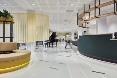 Lobby of the Domstate Zorghotel rehabilitation centre by by Van Eijk & Van der Lubbe, Utrecht