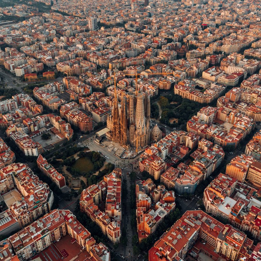 Aerial view of Barcelona's grid-like Eixample district