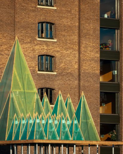 Close up of the Electric Nemeton Christmas installation by Sam Jacob Studio in King's Cross, London