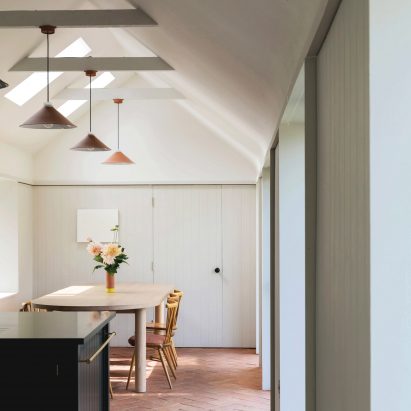 Dining room interior at Farley Farmhouse by Emil Eve Architects