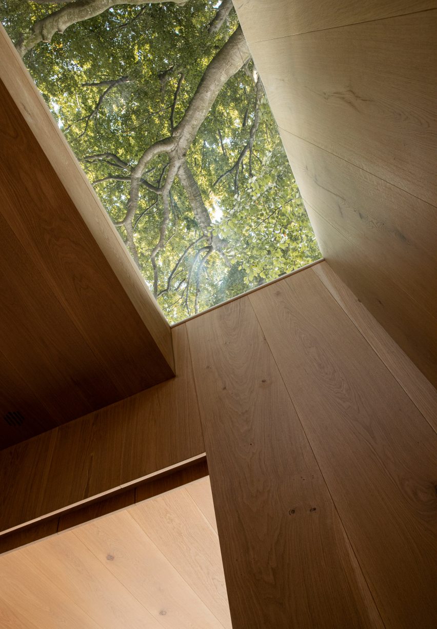 Bedroom skylights inside Fjord Boat House by Norm Architects