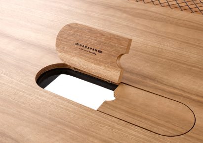 "Label" on Gulnura table by Foolscap Studio and Manapan