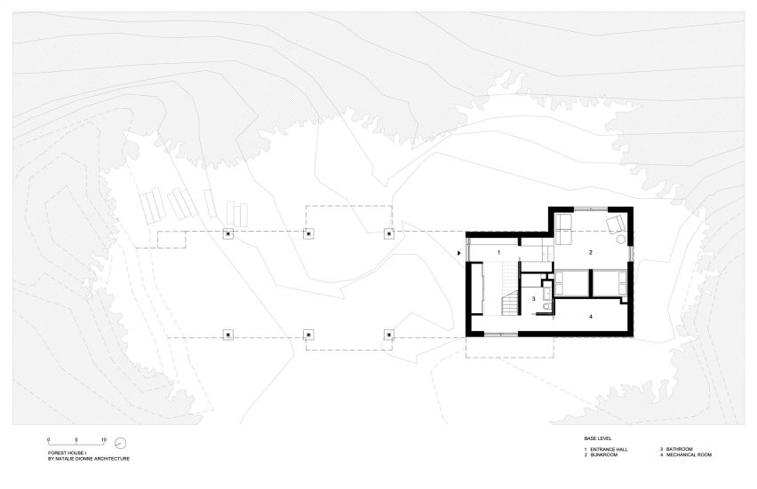 Lower floor plan of Forest House I by Natalie Dionne Architecture