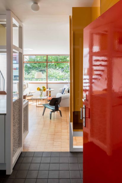 View through front door at Golden Lane flat by Archmongers