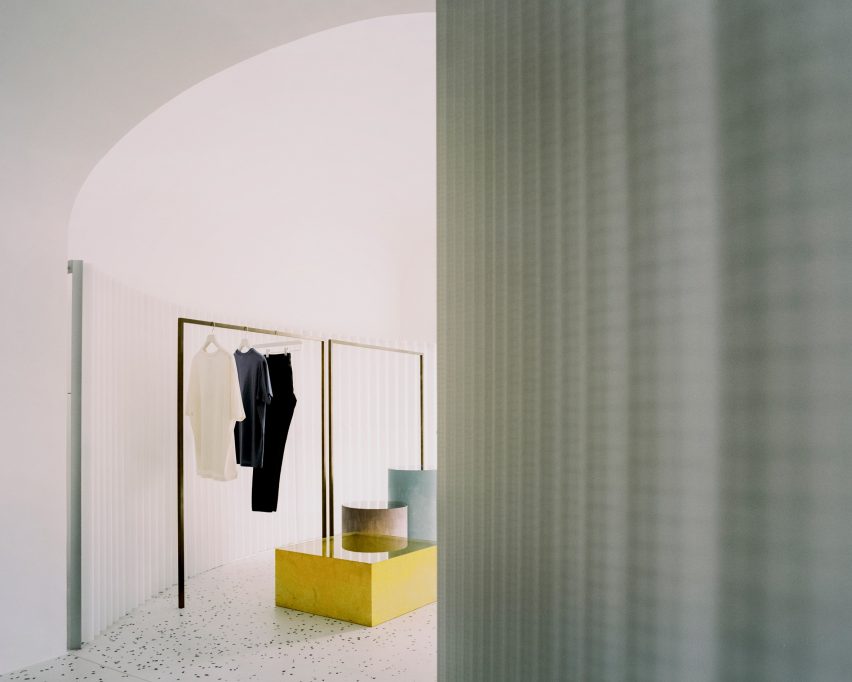 Closeup of curtains in Grifo210 boutique by Paritzki & Liani Architects