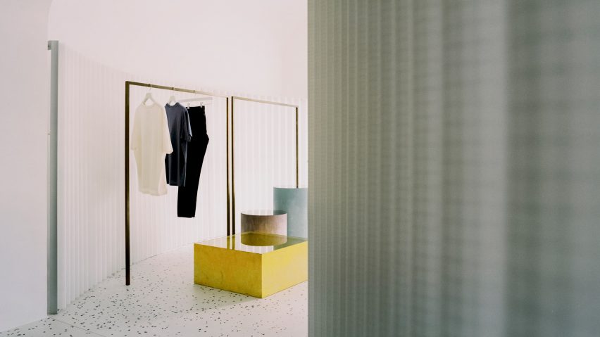 Closeup of curtains in Grifo210 boutique by Paritzki & Liani Architects
