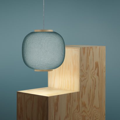 Haze pendant lamp by Samuel Wilkinson x Zero Light is wrapped in 3D-printed fabric