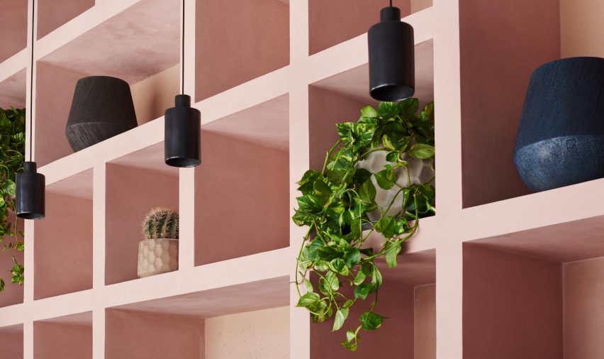 Pink shelves at Hija de Sanchez Cantina by OEO Studio
