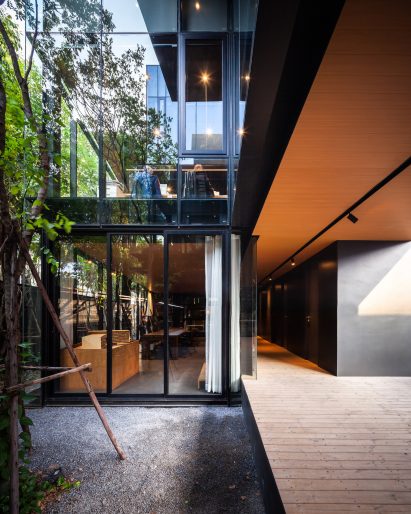 A courtyard inside IDIN Architects Office in Bangkok, Thailand