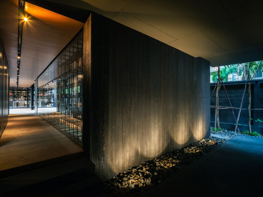 Charred wood outside of IDIN Architects Office in Bangkok, Thailand