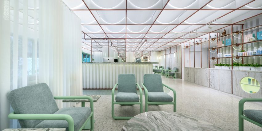 Infinity Wellbeing spa in Bangkok has calming white and green interiors