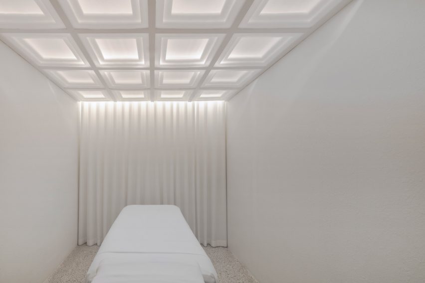Infinity Wellbeing spa in Bangkok has calming white and green interiors