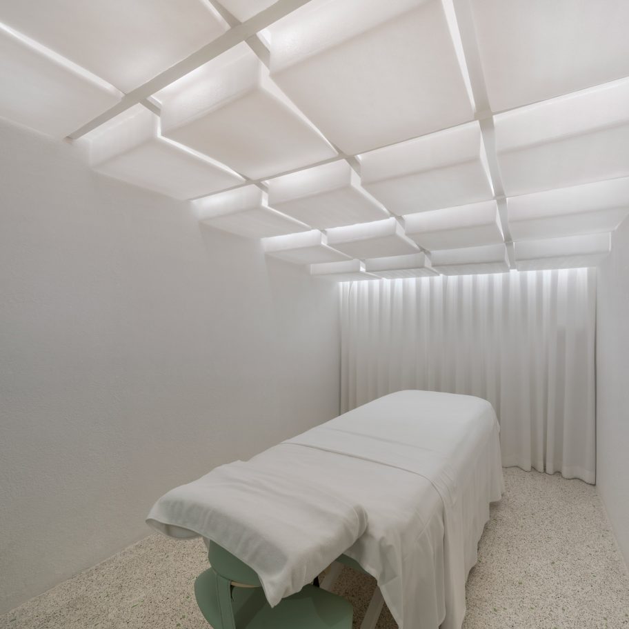 Infinity Wellbeing spa in Bangkok has calming white and green interiors
