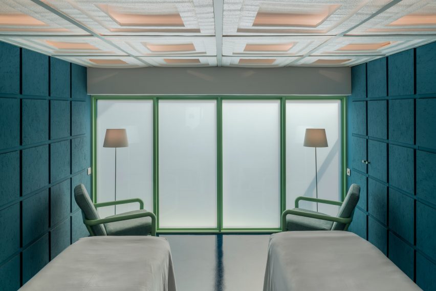 Infinity Wellbeing spa in Bangkok has calming white and green interiors