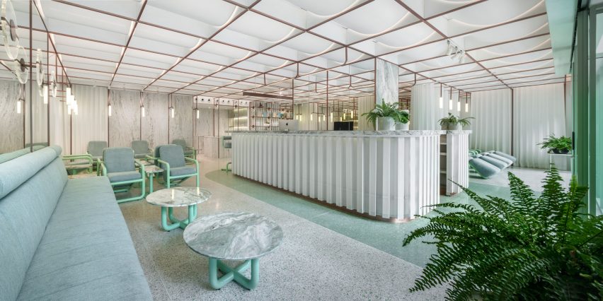 Infinity Wellbeing spa in Bangkok has calming white and green interiors