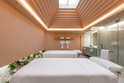 Tiered ceiling of Infinity Wellbeing spa in Bangkok