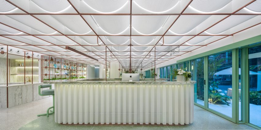Infinity Wellbeing spa in Bangkok has calming white and green interiors