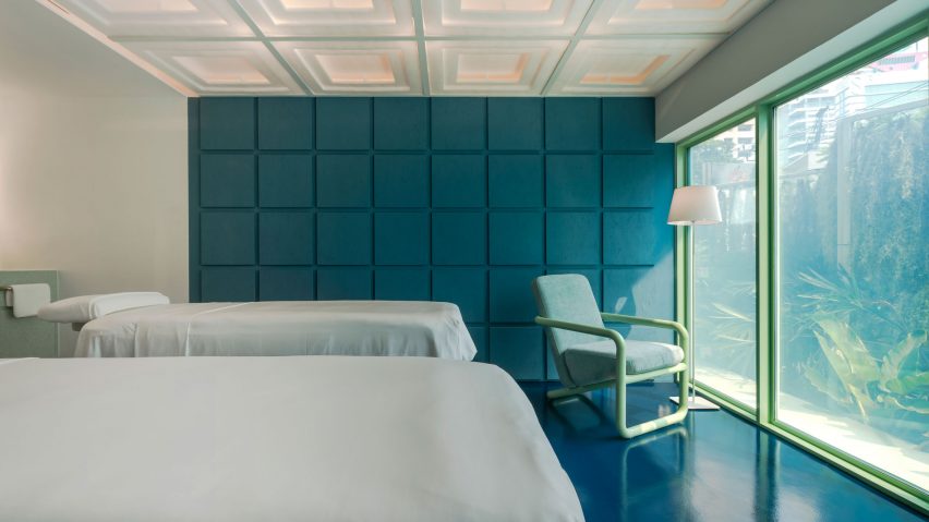Infinity Wellbeing spa in Bangkok has calming white and green interiors