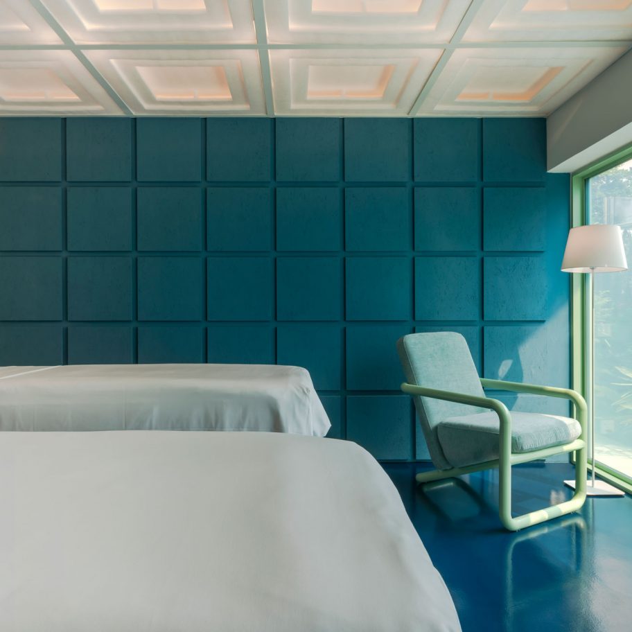Infinity Wellbeing spa in Bangkok has calming white and green interiors