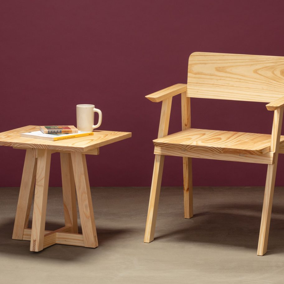 Side table and dining chair with armrests from Jorge Diego Etienne's Tempo collection for Techo