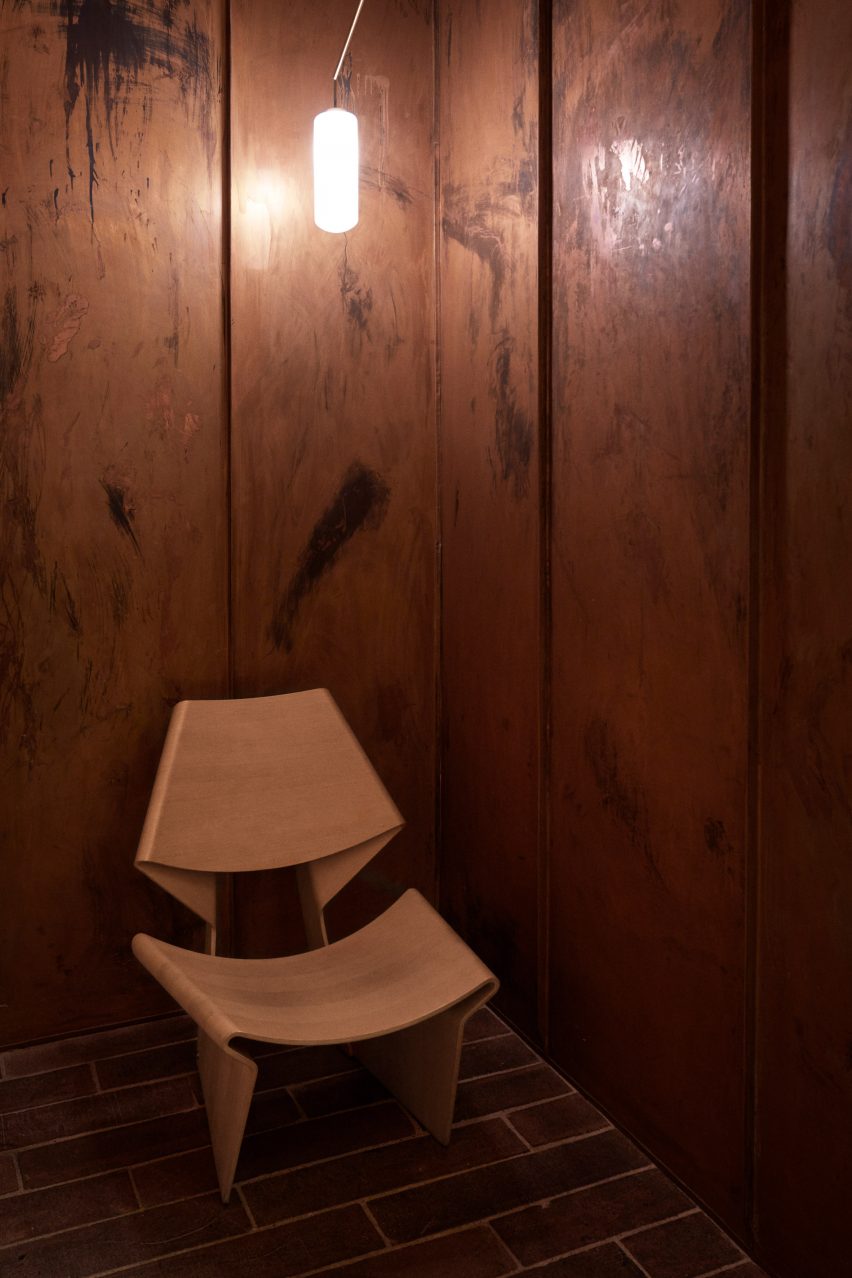 Wooden chair in Kadeau Copenhagen by OEO Studio