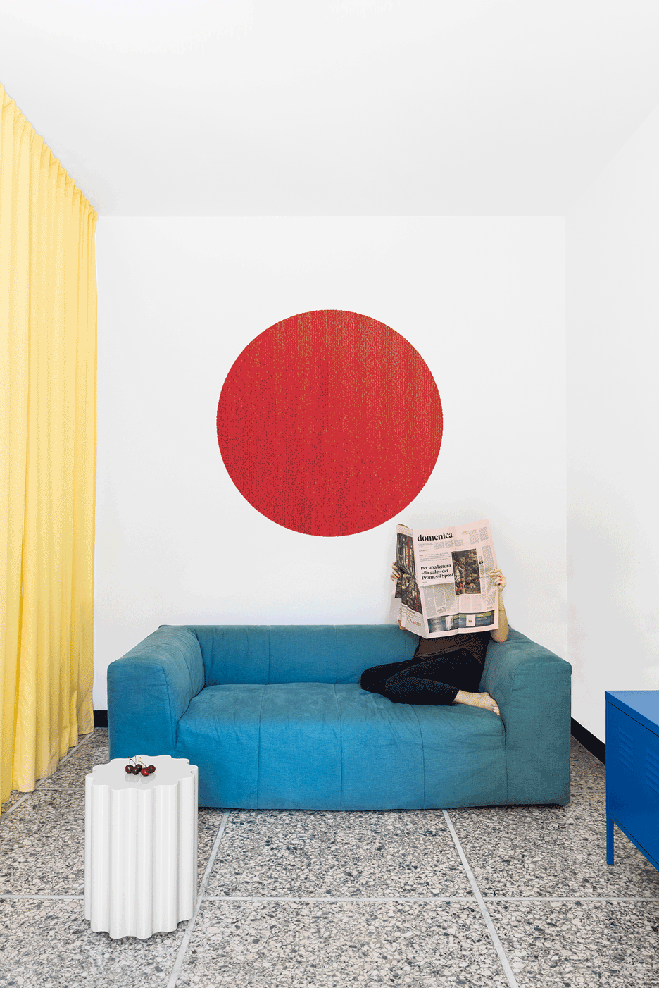 Living room of Retroscena apartment renovation by La Macchina Studio in Rome, Italy
