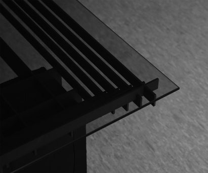 The Lin table series by Studio Shinyoo features glass tabletops