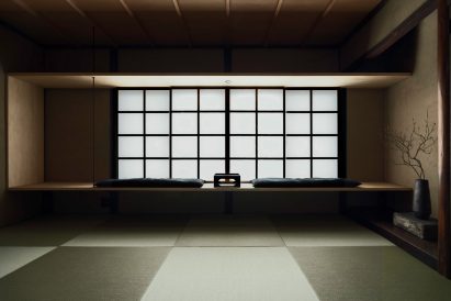 The guestroom inside Maana Kamo guesthouse by Uoya Shigenori