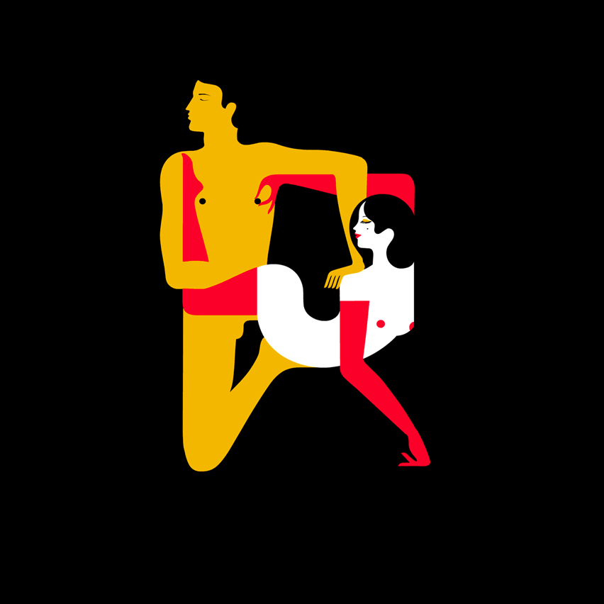 Letter R from Malika Favre's Kama Sutra typeface