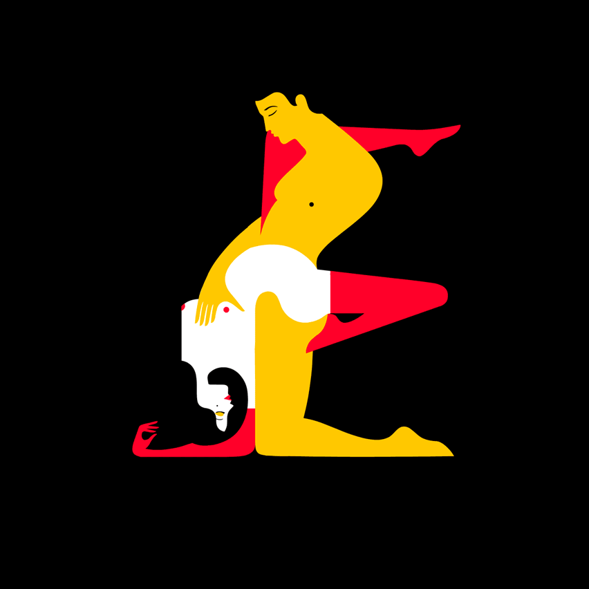 Letter E from Malika Favre's Kama Sutra typeface