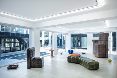 View of Max Lamb's sculptures for Tajimi Custom Tiles