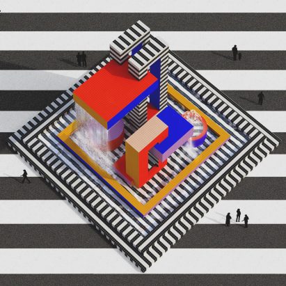 A fountain in Camille Walala's proposal of a pedestrianised Oxford Street, London