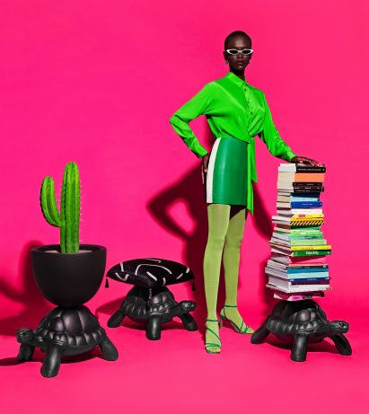 Model with turtle-shaped poufs designed by Marcantonio