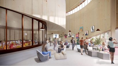 A visual of the multicultural centre inside Adjaye Associates' Rice University student centre